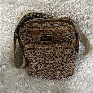 Coach Tan and Brown Signature Swingpack Bag